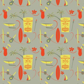 Retro Hawaii - Grey, yellow, red, green