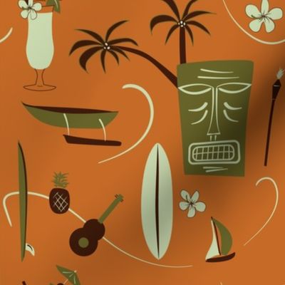 Retro Hawaii - orange, green, brown, light green