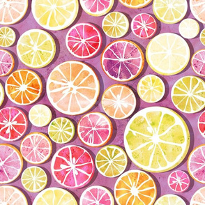 Citrus mix // pink background multicoloured oranges lemons 