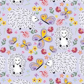 Twitterpated Purple Garden Hedgehogs Fabric - Twitterpated Lillac By Applebutterpattycake - Hedgehogs Cotton Fabric By The Yard With Spoonflower
