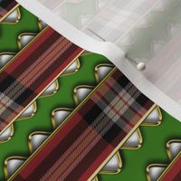 Red Plaid Ribbon Edged In Faux Gold Rick Rack on Green