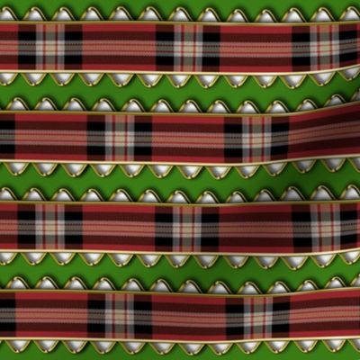 Red Plaid Ribbon Edged In Faux Gold Rick Rack on Green