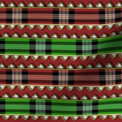 Red and Green Plaid Ribbon Edged in Fake Gold Rick Rack