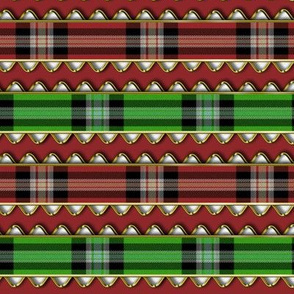 Red and Green Plaid Ribbon Edged in Fake Gold Rick Rack