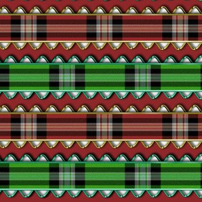 Red and Green Plaid Ribbon Edged in fake Metallic Rick Rack on Red