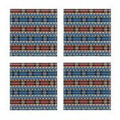 Red and Blue Plaid Ribbon Edged in Faux Gold Rick Rack on Blue