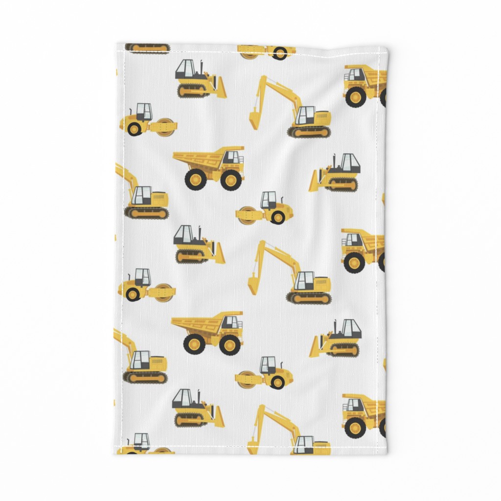 (large) construction trucks - yellow on white