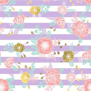 lavender florals gold purple coral pink nursery fabric girls design