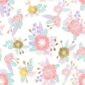 lavender florals gold purple coral pink nursery fabric girls design