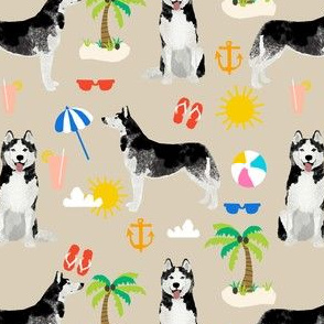 Husky beach summer dog fabric pattern 