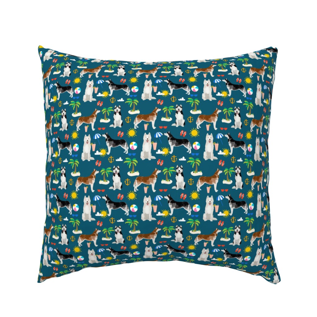 Husky beach summer dog fabric pattern 