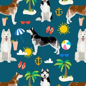 Husky beach summer dog fabric pattern 