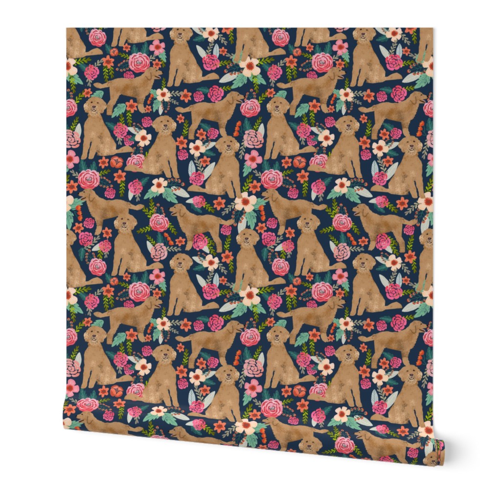 Golden Doodle floral flowers dog fabric pattern dark