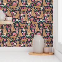 Golden Doodle floral flowers dog fabric pattern dark