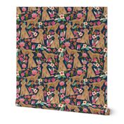 Golden Doodle floral flowers dog fabric pattern dark