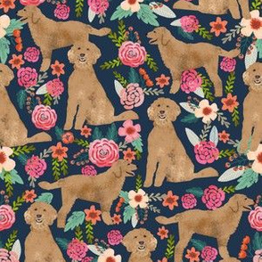 Golden Doodle floral flowers dog fabric pattern dark