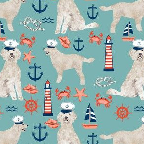 Golden Doodle nautical dog fabric pattern light blue