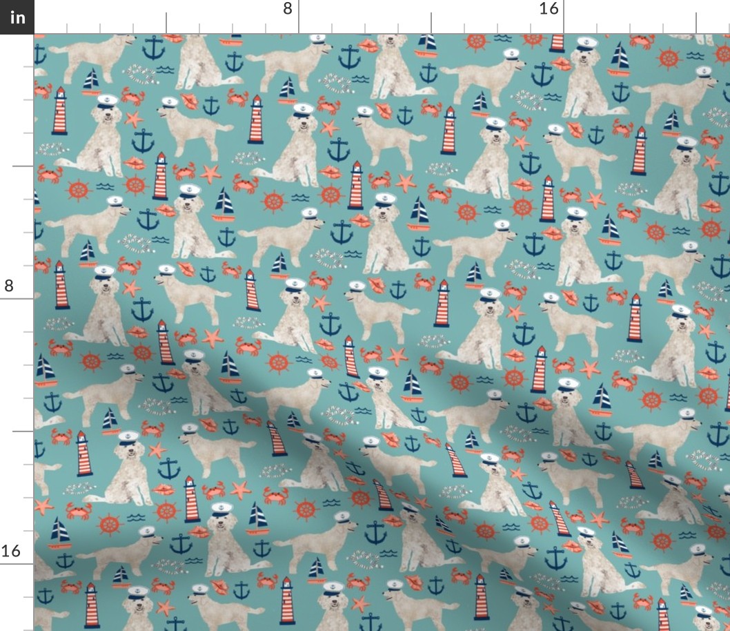 Golden Doodle nautical dog fabric pattern light blue