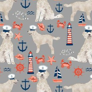 Golden Doodle nautical dog fabric pattern grey
