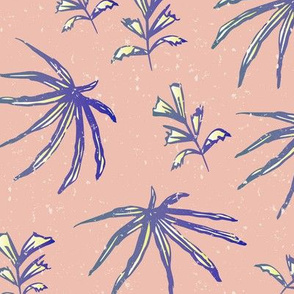 Tropical Leaves - Pink / Electric Blue / Purple / Yellow