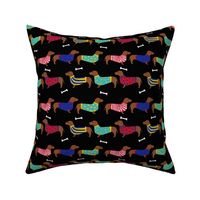 dachshund dog fabric  dogs in sweaters fabric doxie dog design - black