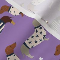 dachshund dog fabric  dogs in sweaters fabric doxie dog design - purple