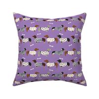 dachshund dog fabric  dogs in sweaters fabric doxie dog design - purple