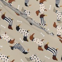 dachshund dog fabric  dogs in sweaters fabric doxie dog design - tan