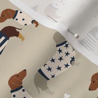 dachshund dog fabric  dogs in sweaters fabric doxie dog design - tan