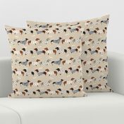 dachshund dog fabric  dogs in sweaters fabric doxie dog design - tan