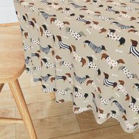 dachshund dog fabric  dogs in sweaters fabric doxie dog design - tan