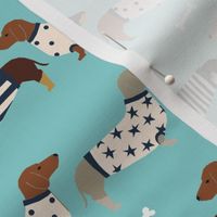 dachshund dog fabric  dogs in sweaters fabric doxie dog design - blue tint