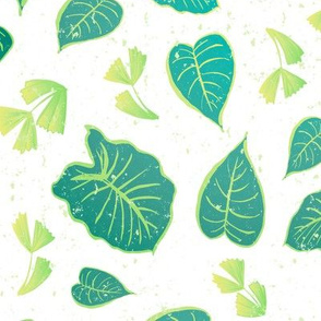 Tropical Leaves - White / Teal / Green