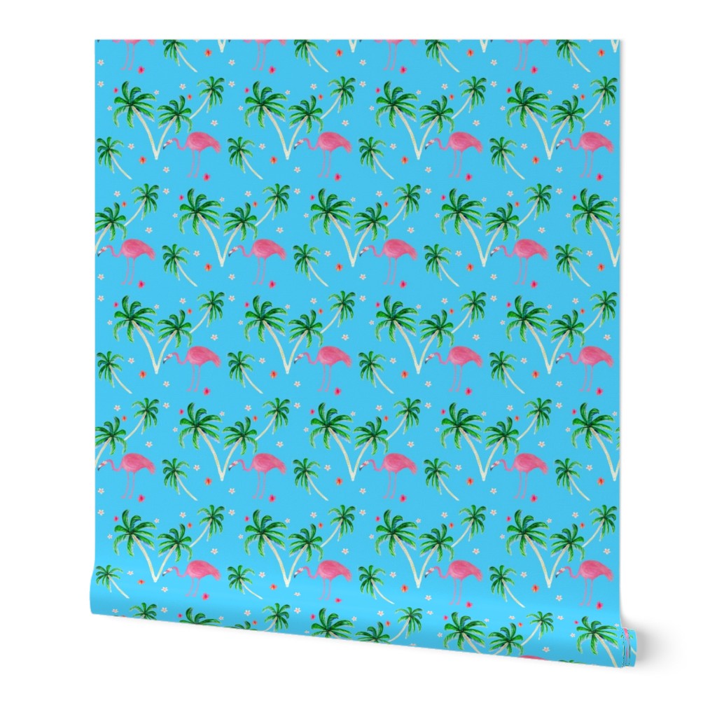 Pink Flamingo and Palm tree floral