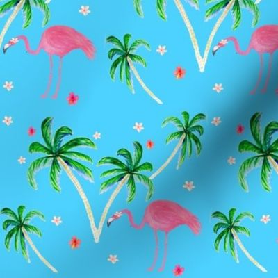 Pink Flamingo and Palm tree floral