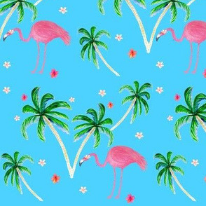 Pink Flamingo and Palm tree floral