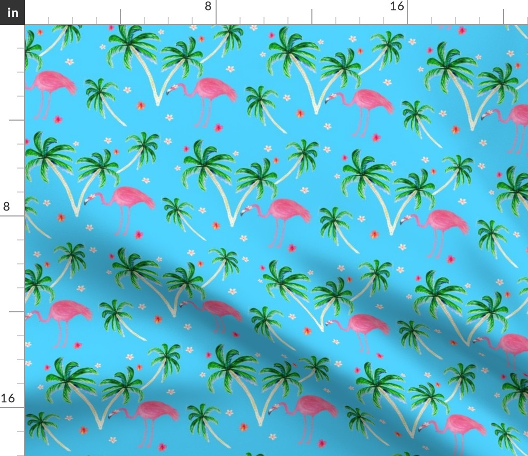 Pink Flamingo and Palm tree floral