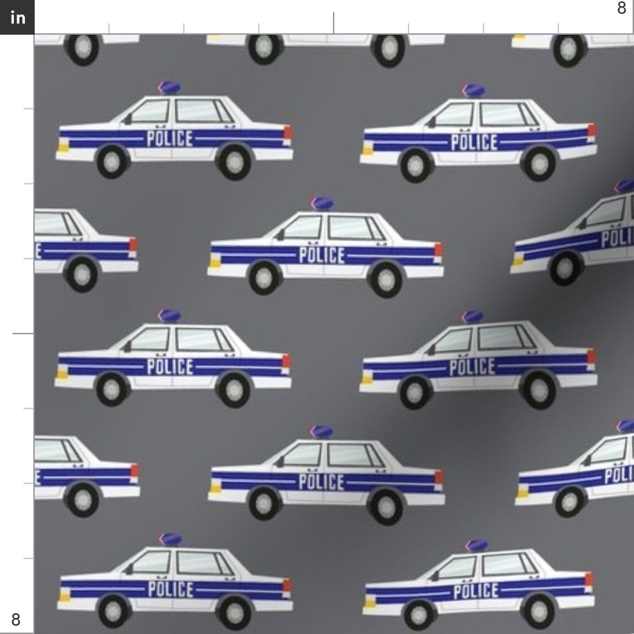 Grey Cars Police Little Arrow Police Police Cars Spoonflower Fabric by the Yard 