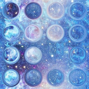 CIRCLES BUBBLES UNDER A BLUE NEBULA STARRY SKY