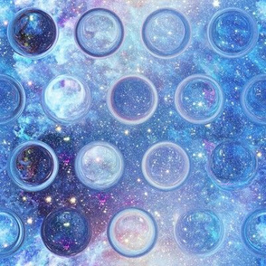 CIRCLES BUBBLES  ALTERNATED UNDER A BLUE NEBULA STARRY SKY