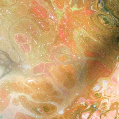 ORANGE RUST GREEN XL EVANESCENT MARBLE FLOWER IN THE SKY NEBULA