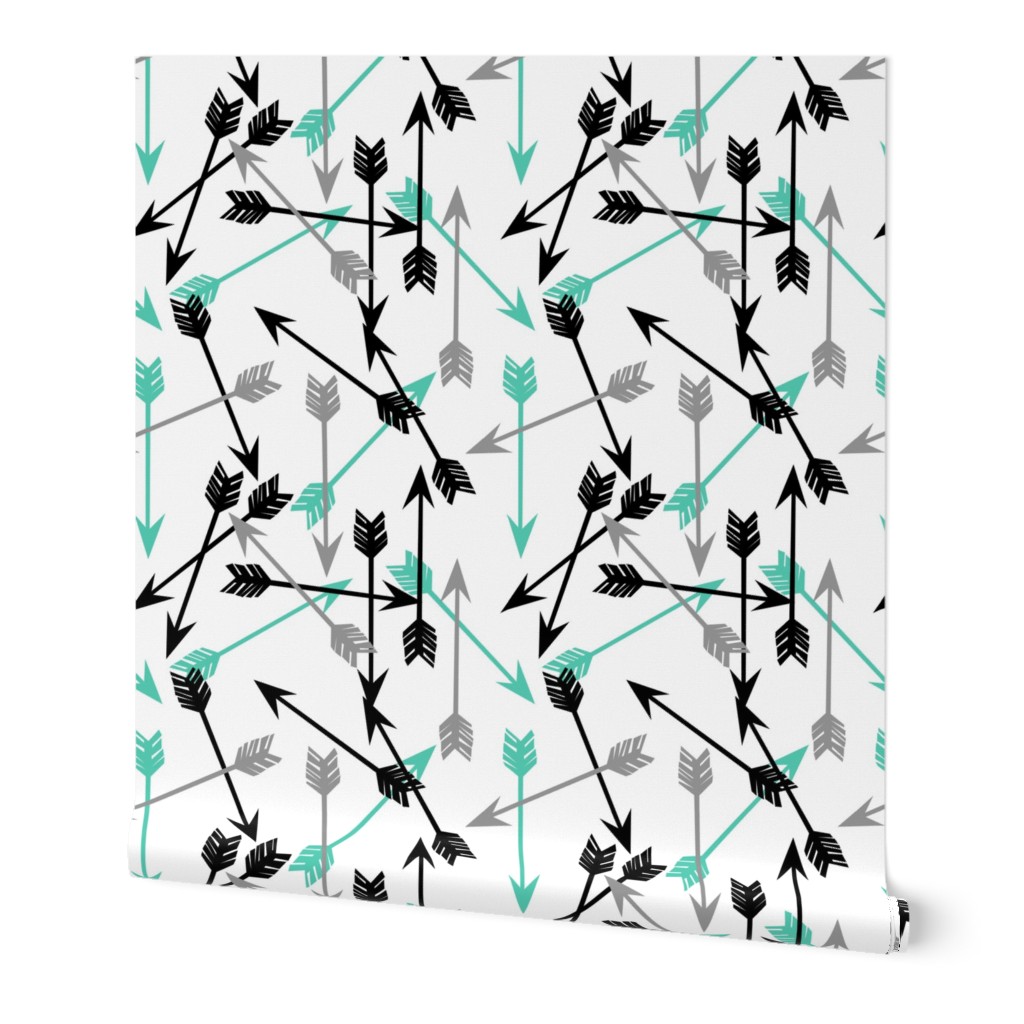 arrows fabric //black grey and aqua baby nursery fabric cute arrows design