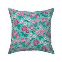 Floral Flowers Vintage Garden Pink On Mint Green