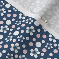 Flower Polka Dot in Dark Blue and Pink