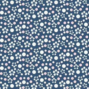 Flower Polka Dot in Dark Blue and Pink