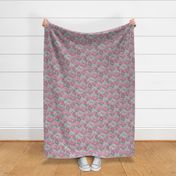 Floral Flowers Vintage Garden Pink White On Light Grey