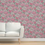 Floral Flowers Vintage Garden Pink White On Light Grey