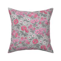 Floral Flowers Vintage Garden Pink White On Light Grey