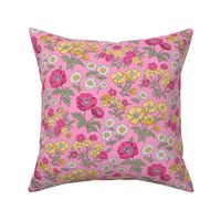Floral Flowers Vintage Garden Pink Yellow On Pink