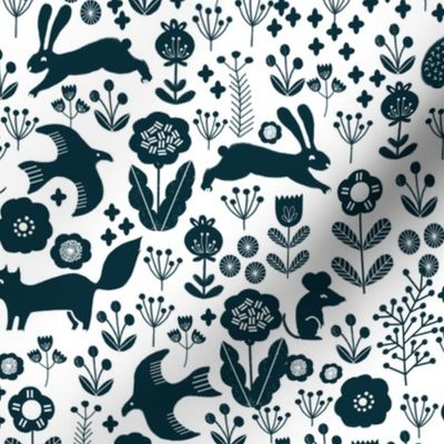 spring // navy florals spring animals woodland fabric baby nursery design